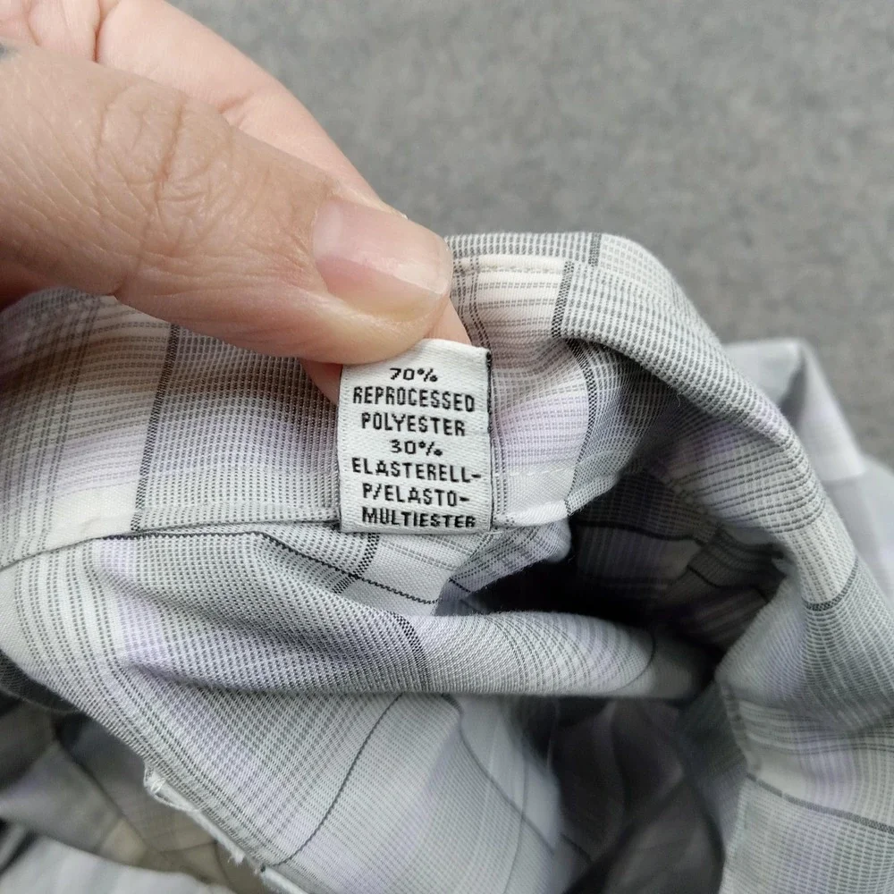 Calvin Klein Shirt Mens XL 17-17.5 32/33 Gray‎ Plaid Stretch Wrinkle Free